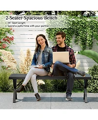 Sugift 54 in Patio Metal Bench with Slatted Seat and X-Shape Legs