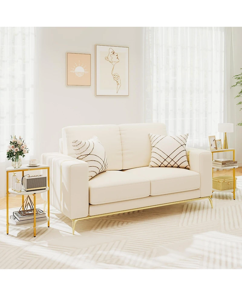 Gymax 2PCS 3-Tier Side Table Round End Table w/Storage Shelves Metal Frame for Bedroom