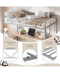 Homfan Metal Loft Bed Frame with Guardrail, Ladder and Underbed Clearance, Box Spring Not Required