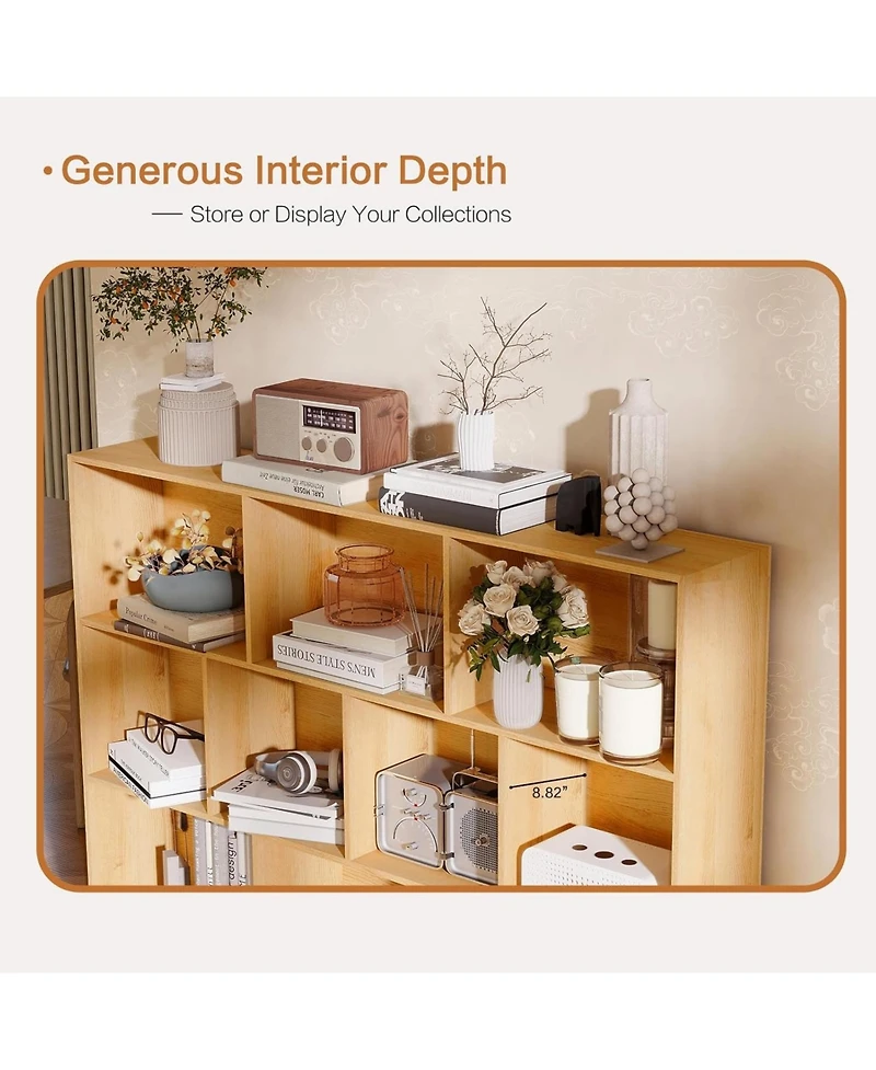 gaomon 10-Cube Wooden 3-Tier Bookcase with 5 Iron Legs, Freestanding Storage Organizer for Home Office