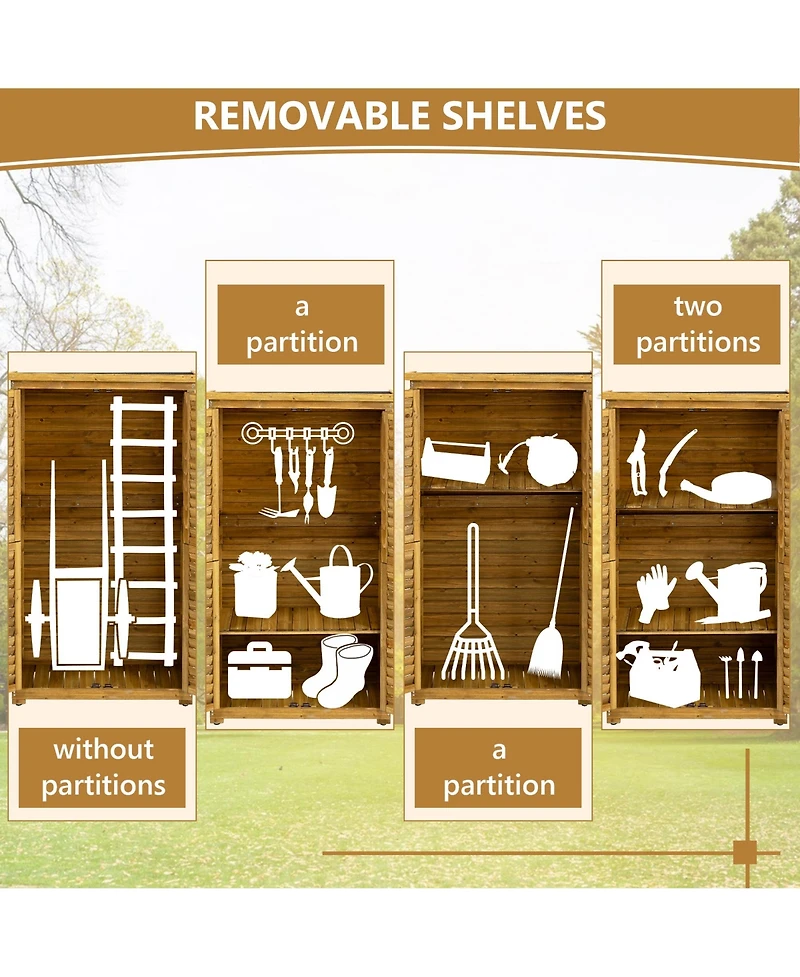 sumyeg Outdoor Storage Cabinet, Wood Garden Shed, Pool Storage Shed with Lockable Door, Waterproof Roof and 2 Removable Shelves