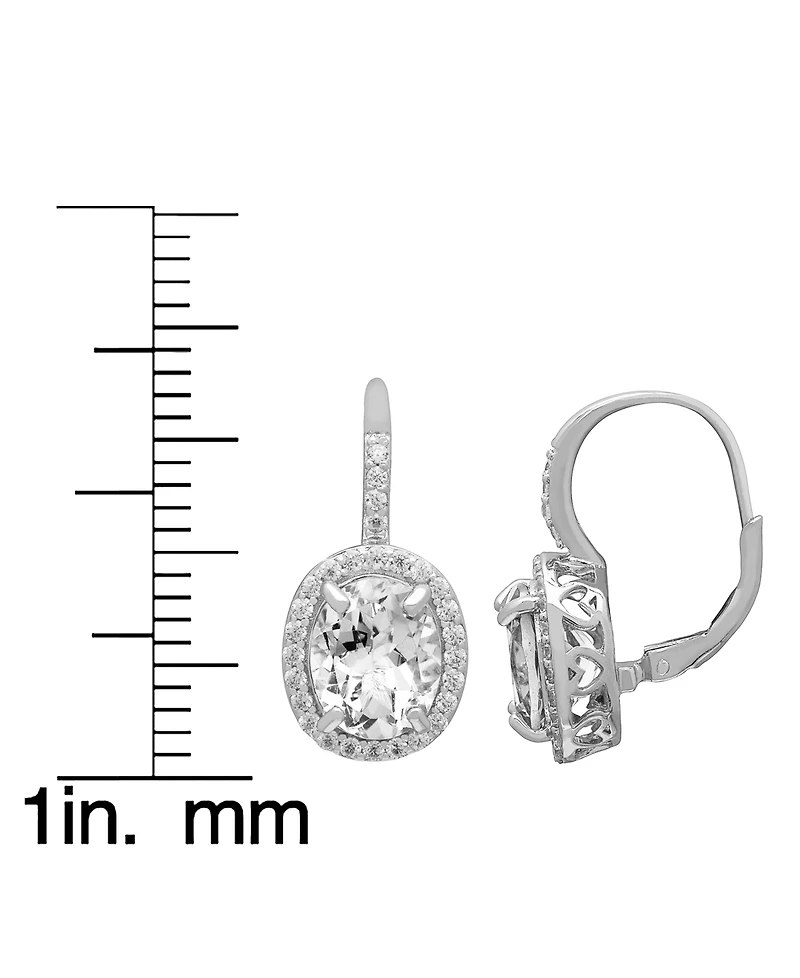Macy's Lab Grown Blue Sapphire (6-1/3 ct. t.w.) & Lab Grown White Sapphire (1/2 ct. t.w.) Halo Oval Leverback Earrings in Sterling Silver