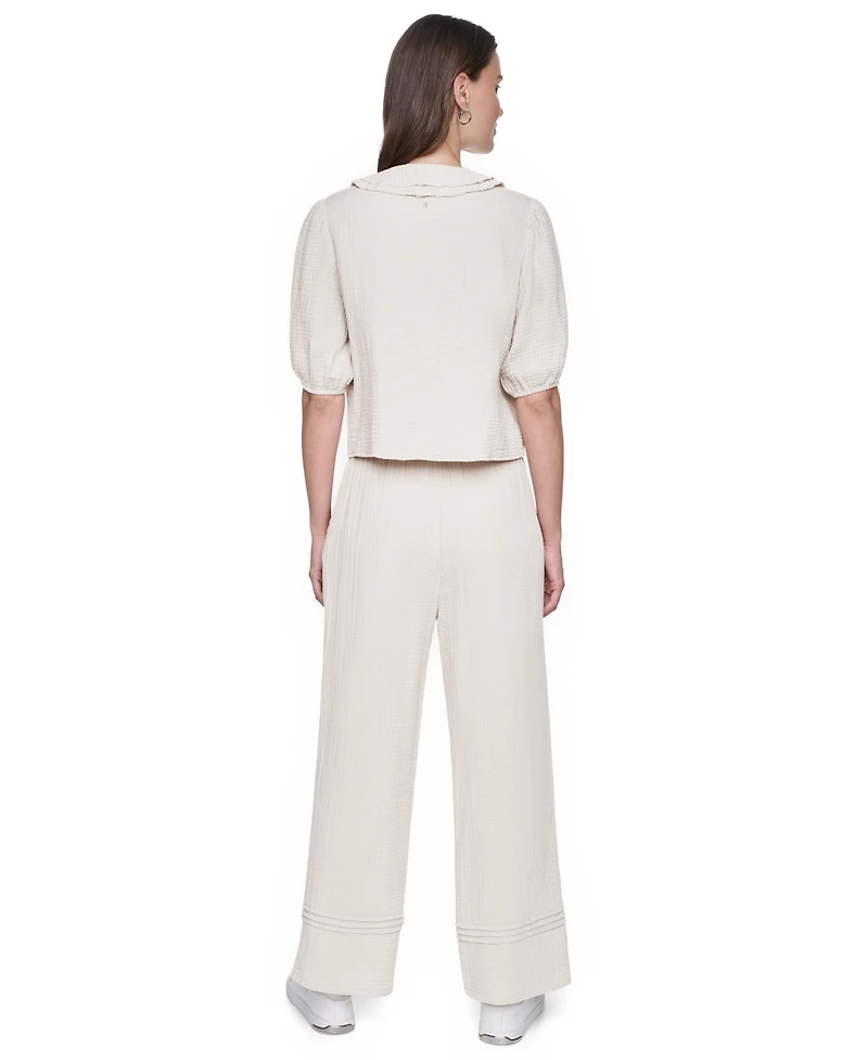 Dkny Jeans Petite Puff Short-Sleeve Tie Front V-Neck Shirt