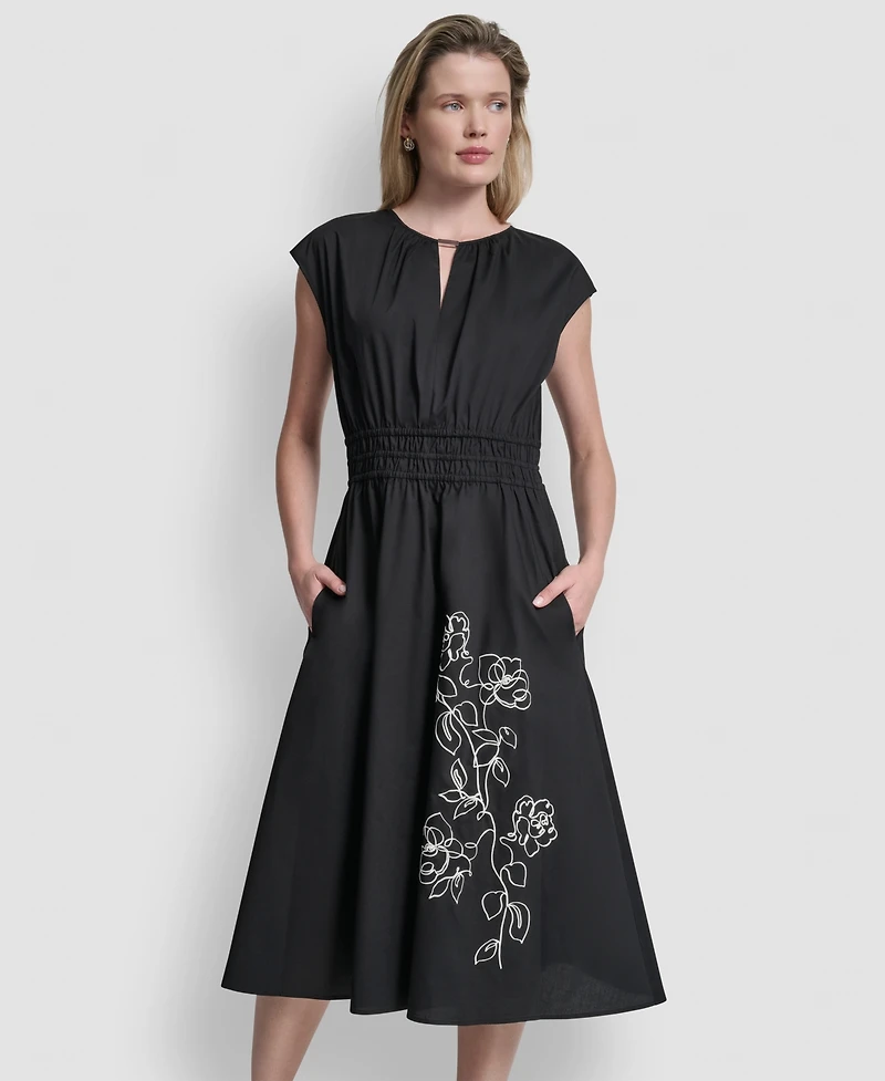 Dkny Women's Cap-Sleeve Jewel Neck Keyhole Midi Dress