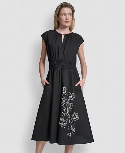 Dkny Women's Cap-Sleeve Jewel Neck Keyhole Midi Dress