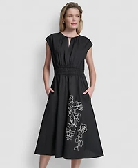 Dkny Women's Cap-Sleeve Jewel Neck Keyhole Midi Dress
