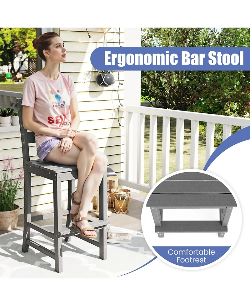Gymax Set of 2 Hdpe Bar Stool Tall Chair Backrest Footrest All Weather Patio