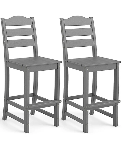 Gymax Set of 2 Hdpe Bar Stool Tall Chair Backrest Footrest All Weather Patio