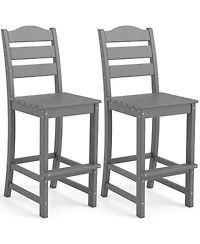 Gymax Set of 2 Hdpe Bar Stool Tall Chair Backrest Footrest All Weather Patio