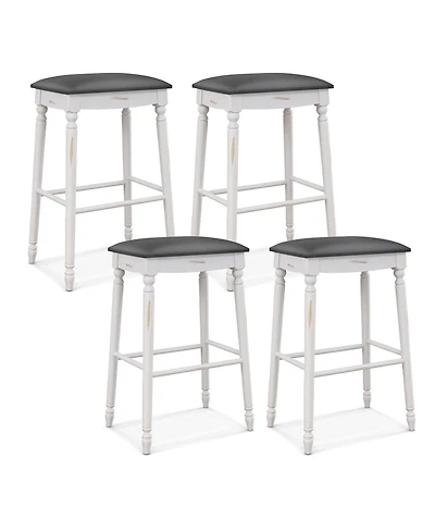 Gymax 29'' Bar Stool Set of 4 w/ Padded Seat Cushions Rubber Wood Legs Upholstered
