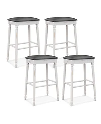 Gymax 29'' Bar Stool Set of 4 w/ Padded Seat Cushions Rubber Wood Legs Upholstered