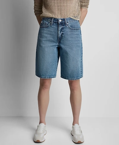 Dkny Jeans Women's High Rise Relaxed Cotton Denim Bermuda Shorts