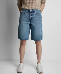 Dkny Jeans Women's High Rise Relaxed Cotton Denim Bermuda Shorts