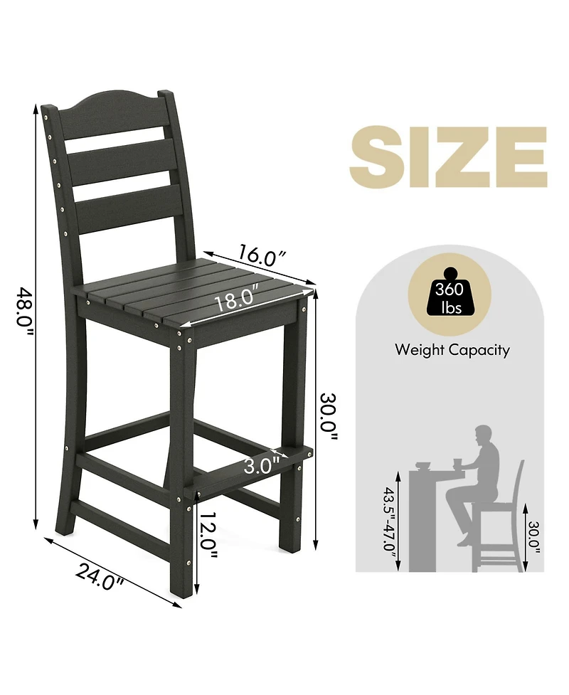 Gymax Set Of 2 Outdoor Hdpe Bar Stool Patio Tall Chair Backrest Footrest All Weather