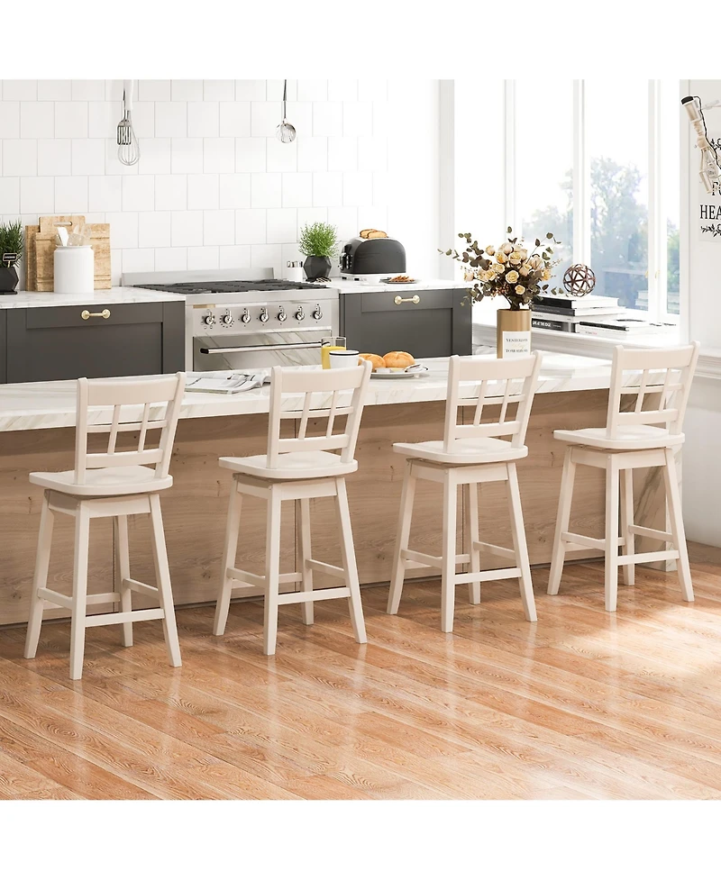 Gymax 4PCS 24.5 Inch Counter Height Bar Chairs Swivel Stools w/ Hollow Backrest