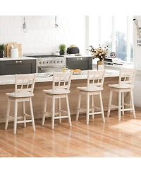 Gymax 4PCS 24.5 Inch Counter Height Bar Chairs Swivel Stools w/ Hollow Backrest