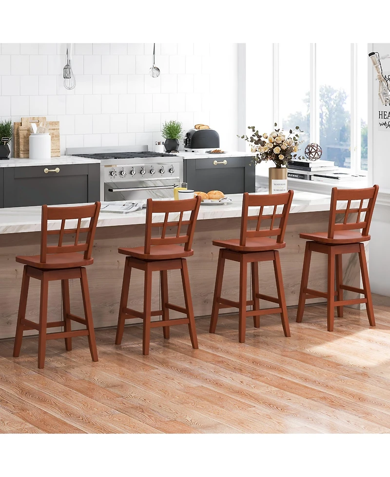Gymax 4PCS 24.5 Inch Counter Height Bar Chairs Swivel Stools w/ Hollow Backrest