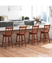 Gymax 4PCS 24.5 Inch Counter Height Bar Chairs Swivel Stools w/ Hollow Backrest