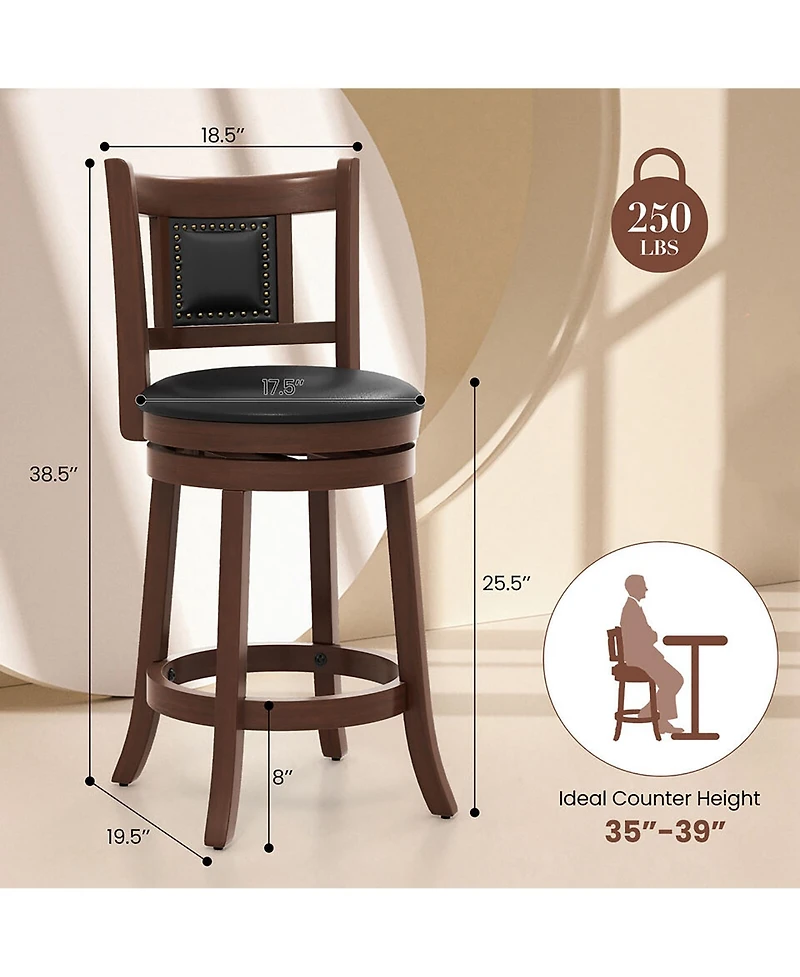 Gymax 25.5'' Swivel Bar Stool Set of 2 Counter Height Bar Stools Armless Chairs for Pub