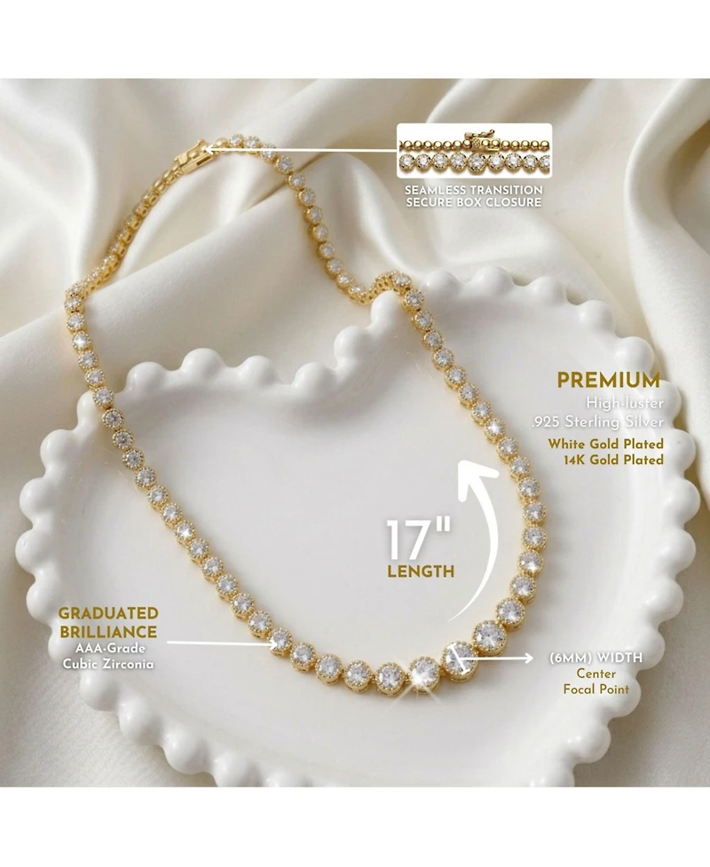 Sterling Silver Cubic Zirconia Graduated-Size Tennis Chain Anniversary Necklace