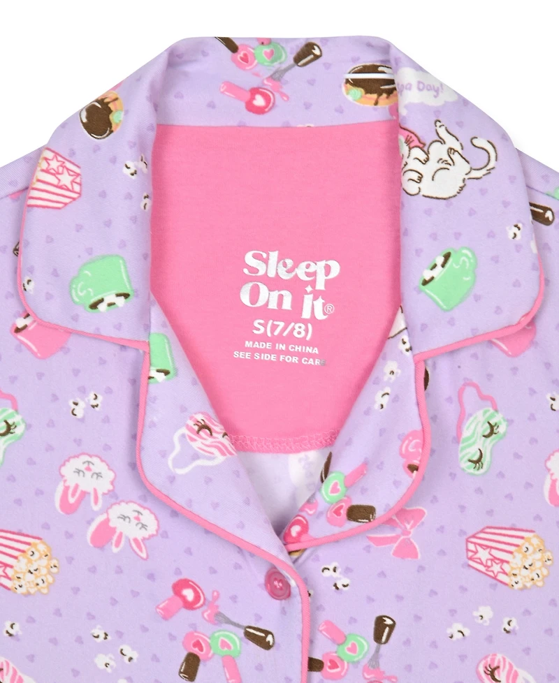 Sleep On It Girls' 7-16 Milky Conversational Print Short Coat and Shorts with Headband, 3-Piece Set