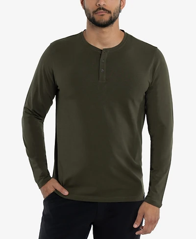 X-Ray Men's Soft Stretch Henley Neck Long Sleeve T-shirt