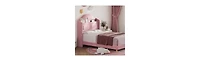 Set of 2 Twin Upholstered Bed for Kids - Soft Padded with Led Night Light, Storage and Sturdy Iron/Plywood/Sponge Frame Easy Assembly