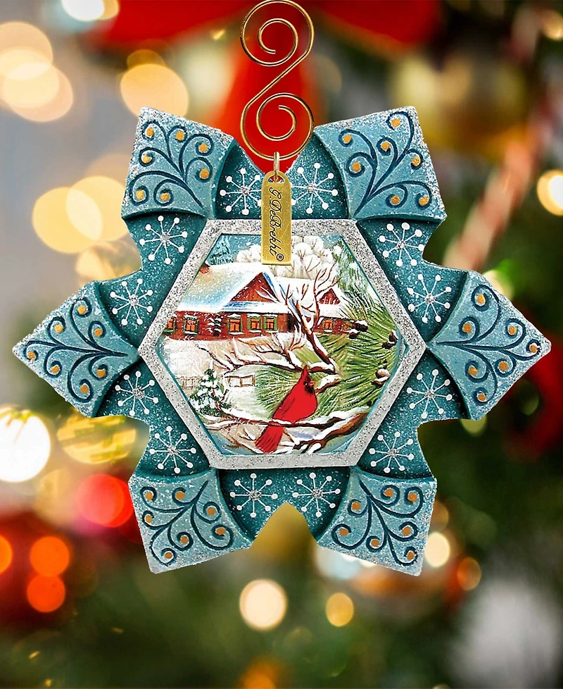 G.DeBrekht Hand Painted Scenic Ornament Cardinal Snowfall