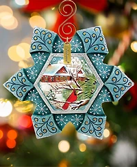 G.DeBrekht Hand Painted Scenic Ornament Cardinal Snowfall