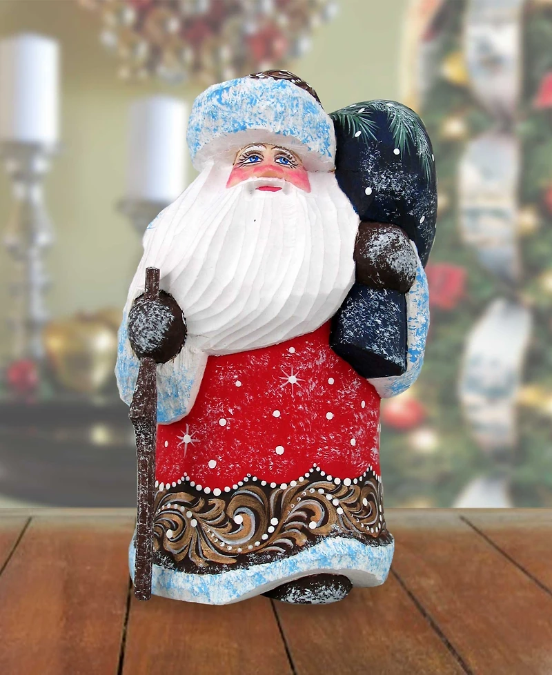 G.DeBrekht Woodcarved and Hand Painted Santa Rocking Kids Figurine with Bag
