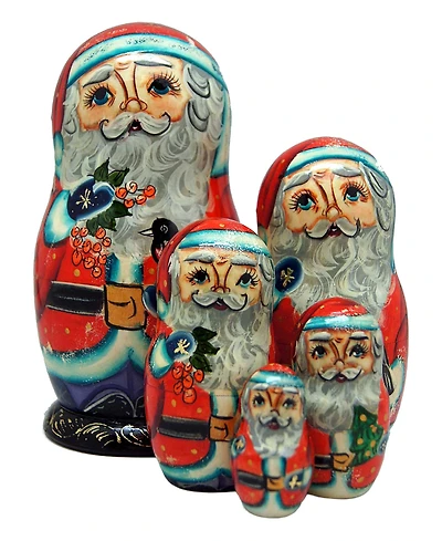 G.DeBrekht 5-Piece Birdy Santa Russian Matryoshka Nested Doll Set