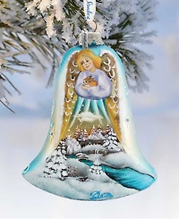 G.DeBrekht Angel Bell with Bunny Glass Ornament