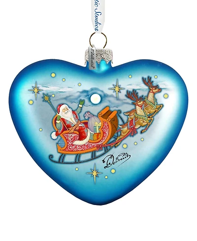 G.DeBrekht Santa on His Way Hart Glass Ornament