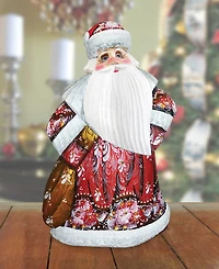 G.DeBrekht Woodcarved Hand Painted Ornamental Santa In Red Figurine