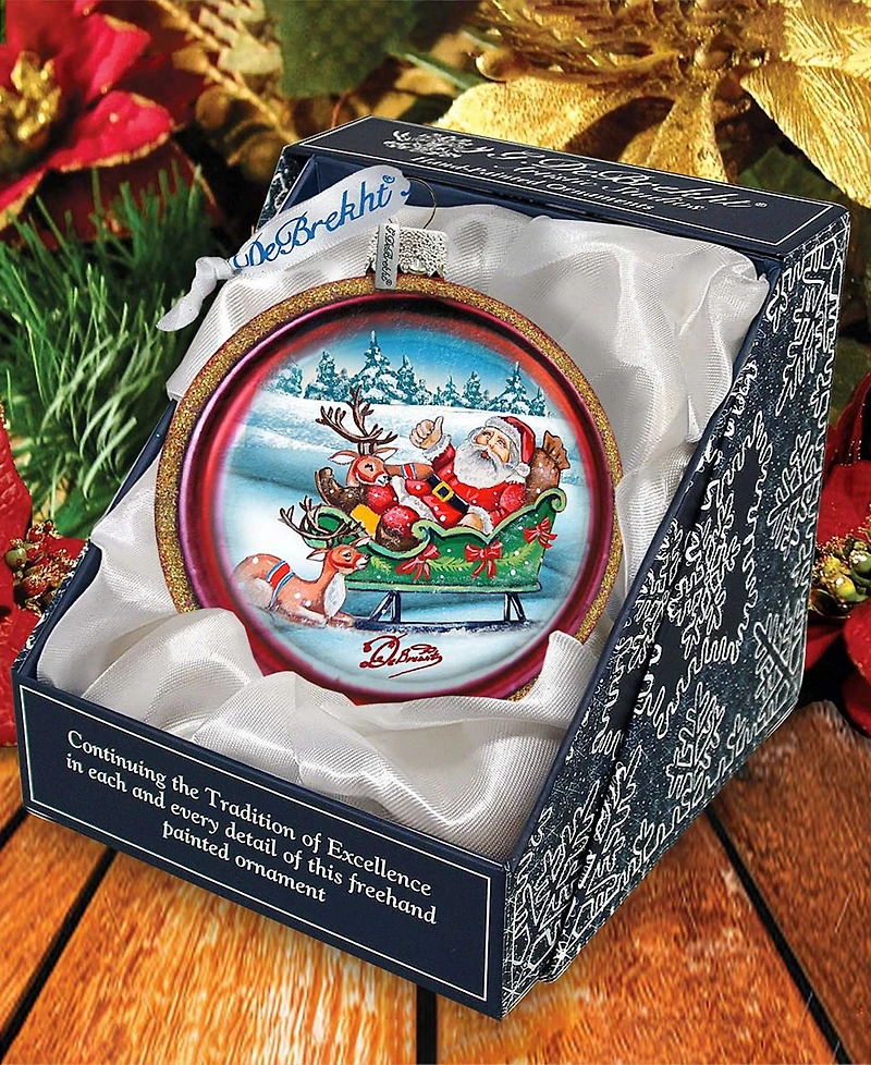 G.DeBrekht Joyful Sleigh Ride Cut Ball Glass Ornament