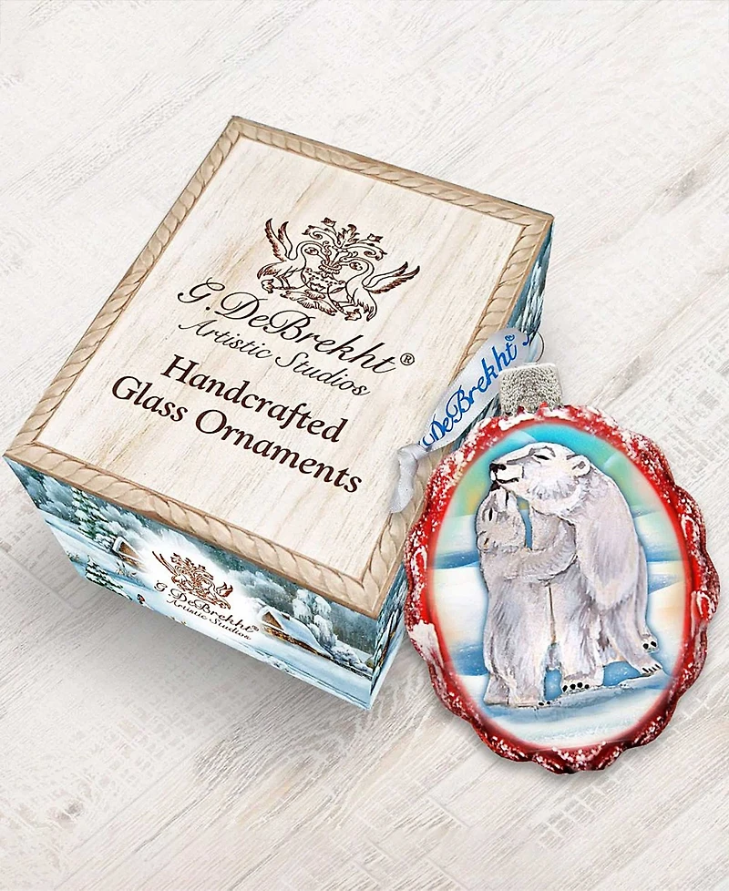 G.DeBrekht Santa Polar Bear Cubs Glass Ornament