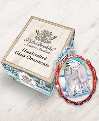 G.DeBrekht Santa Polar Bear Cubs Glass Ornament