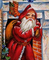 G.DeBrekht Woodcarved and Hand Painted Coming To Town Santa Claus Figurine