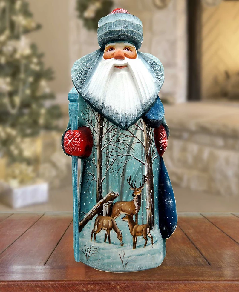 G.DeBrekht Woodcarved Hand Painted Reindeer Santa Figurine