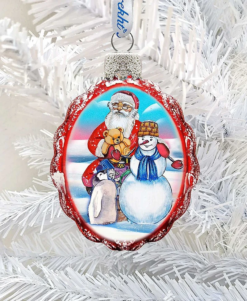 G.DeBrekht Gift Giving with Snowman Santa Glass Ornament