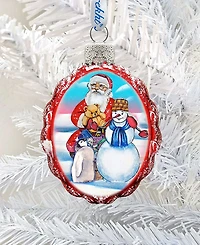 G.DeBrekht Gift Giving with Snowman Santa Glass Ornament