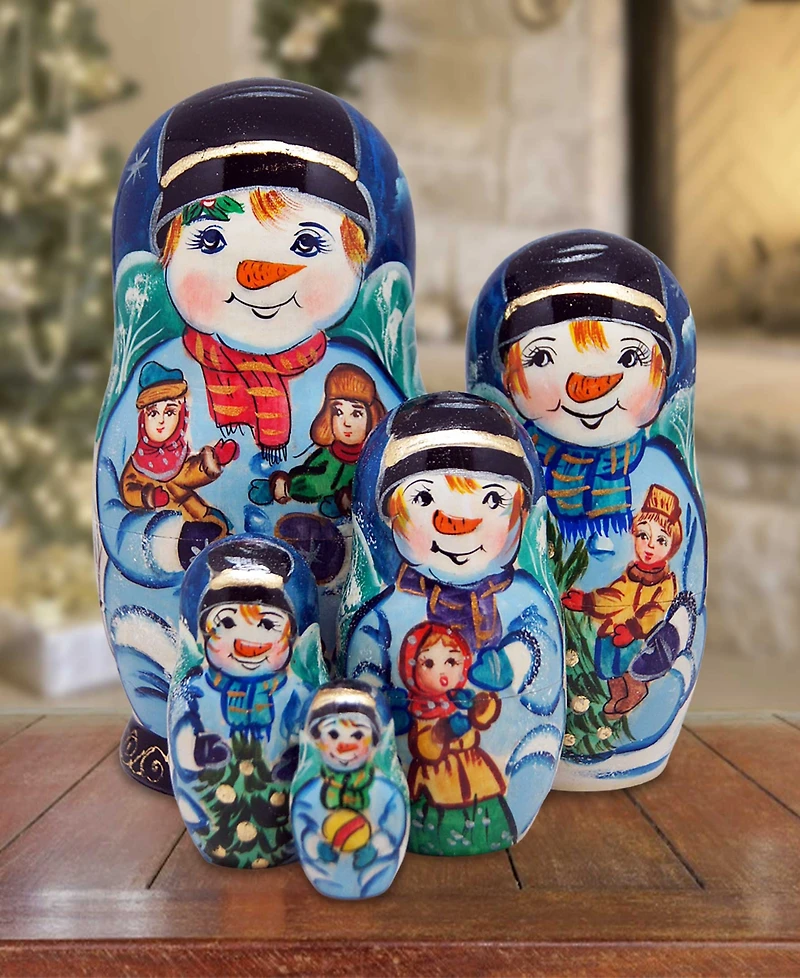 G.DeBrekht Mr. Snowman 5 Piece Russian Matryoshka Nested Doll Set