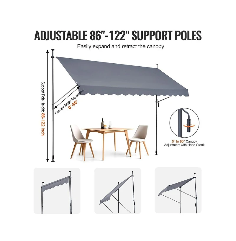 Sugift 138 x 47 in Retractable Patio Awning Sunshade Shelter Manual Crank Adjustable Height