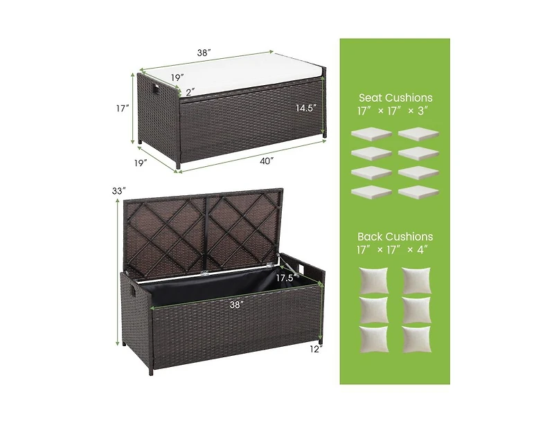 sumyeg 34 Gallon Patio Storage Bench with Seat Cushion and Zippered Liner