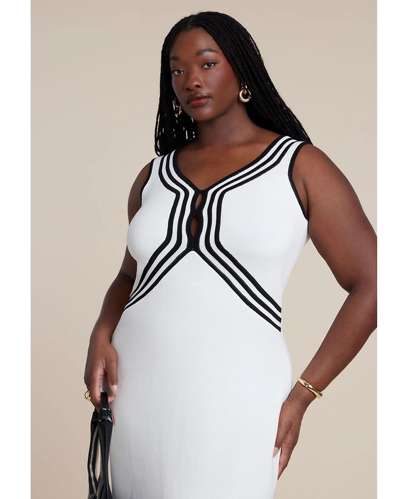 Eloquii Women's Contrast Tubing Sweater Dress