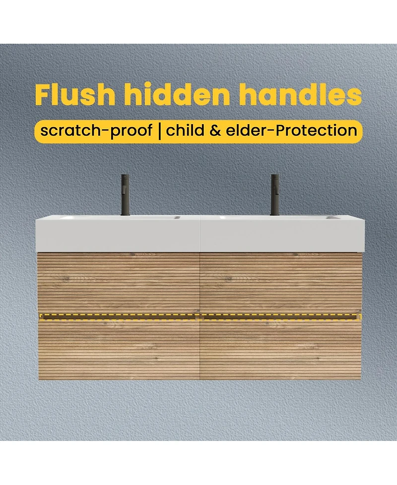 Sillysis Mid-Century Modern Bathroom Vanity with Oak Grille Double Drawers