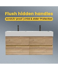 Sillysis Mid-Century Modern Bathroom Vanity with Oak Grille Double Drawers