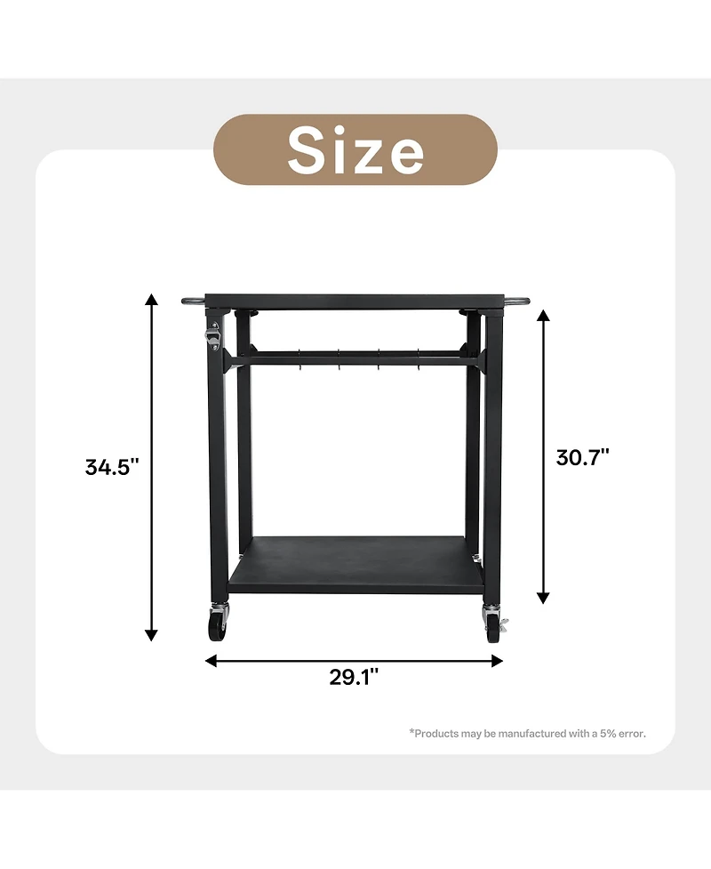 Flynama 2-Tier Outdoor Grill Cart with Locking Wheels and Tool Hooks