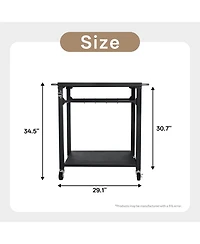 Flynama 2-Tier Outdoor Grill Cart with Locking Wheels and Tool Hooks