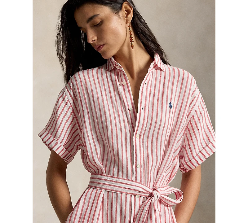 Polo Ralph Lauren Women's Striped 100% Linen Short-Sleeve Shirtdress